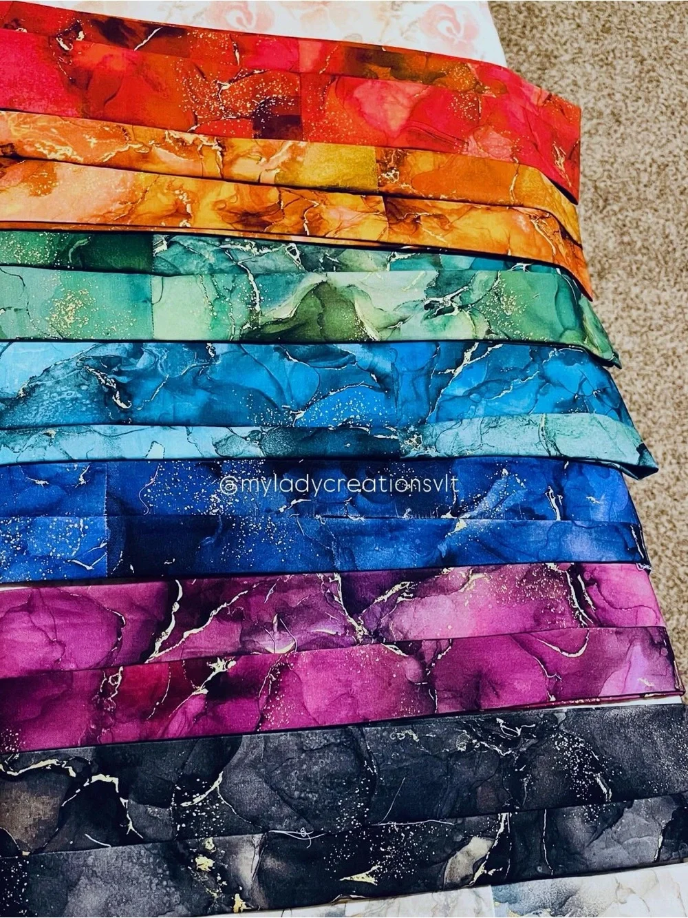 Handmade Rainbow Gold Tie-Dye Jumbo Scrunchie Set
